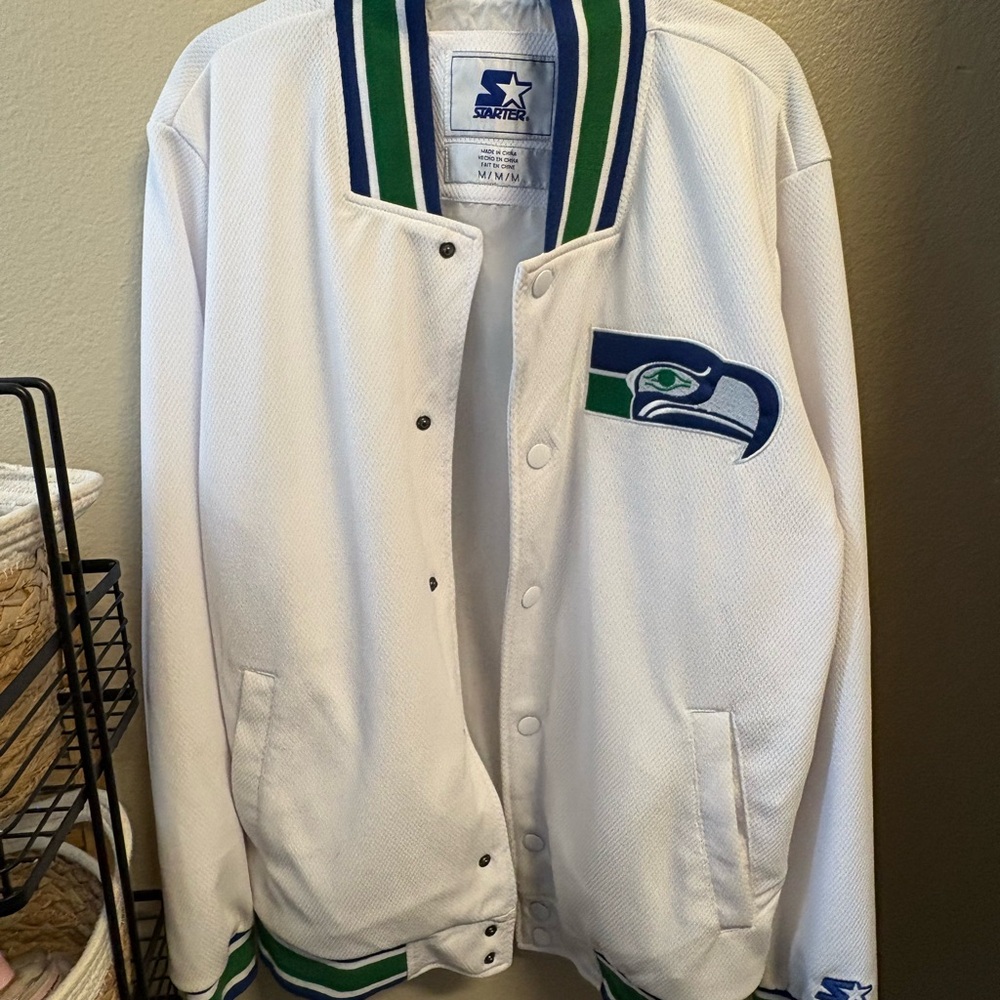 STARTER Men's White Jacket with Green and Blue Accents